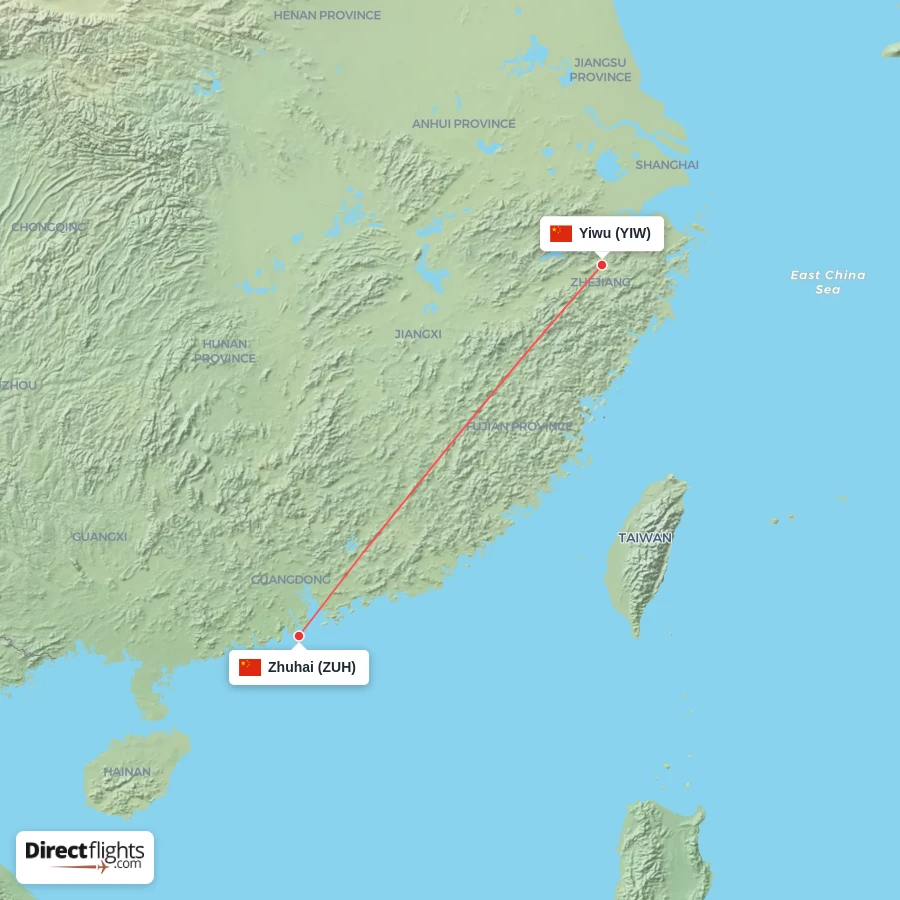 YIW - ZUH route map