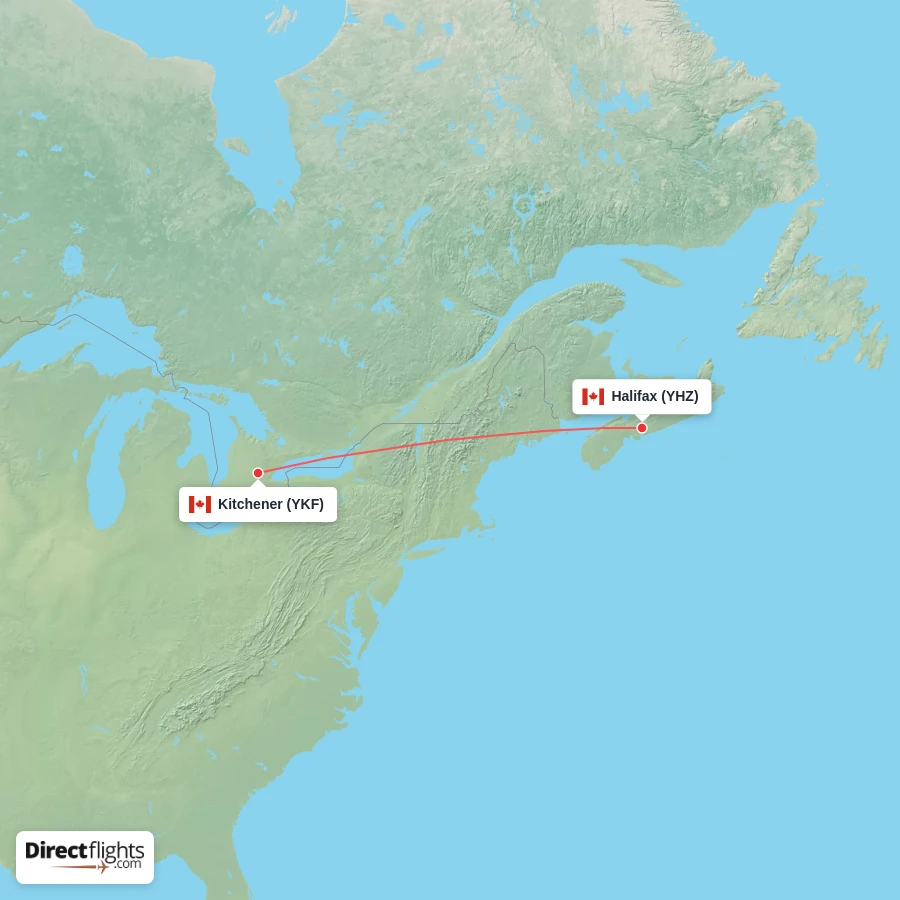 YKF - YHZ route map