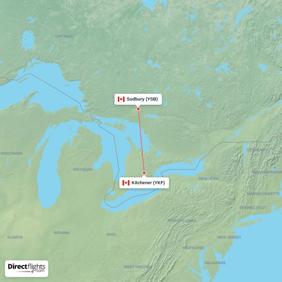 YKF - YSB route map