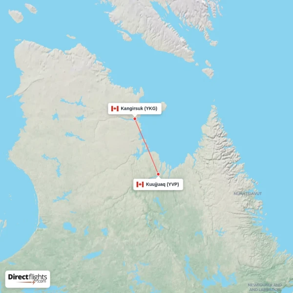 Kangirsuk - Kuujjuaq direct flight map