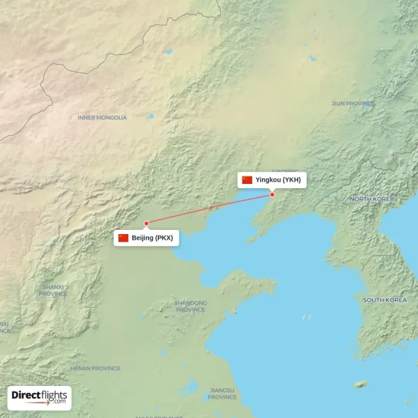 Yingkou - Beijing direct flight map