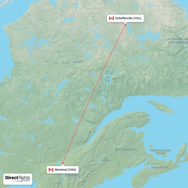 Schefferville - Montreal direct flight map