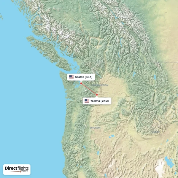Yakima - Seattle direct flight map