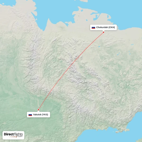 Yakutsk - Chokurdah direct flight map