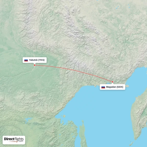 Yakutsk - Magadan direct flight map
