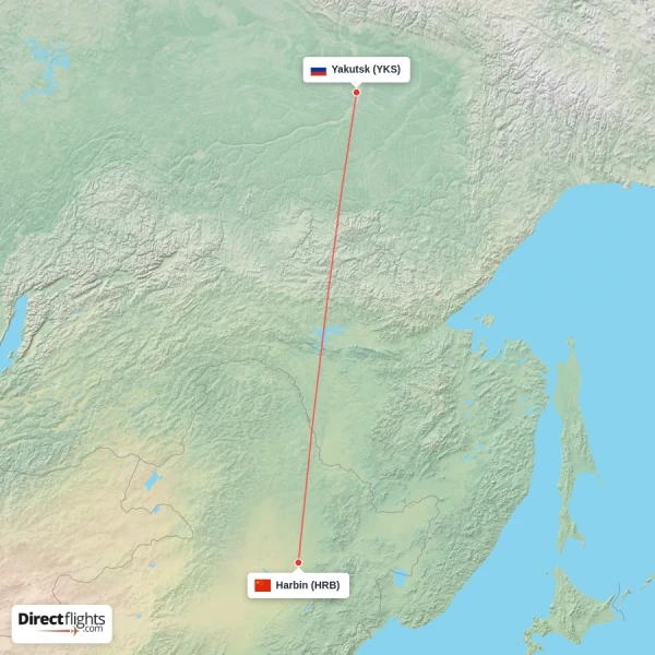 Yakutsk - Harbin direct flight map