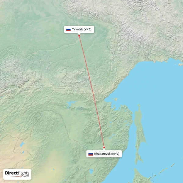 Yakutsk - Khabarovsk direct flight map