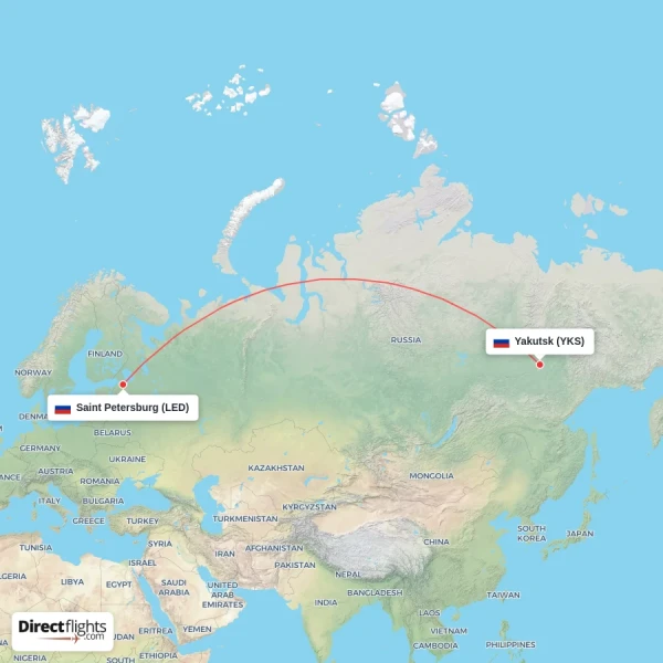 Yakutsk - Saint Petersburg direct flight map