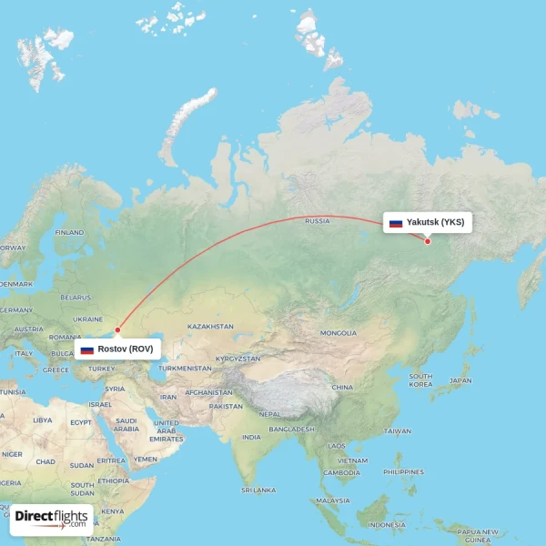 Yakutsk - Rostov direct flight map