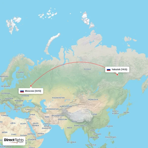 Yakutsk - Moscow direct flight map