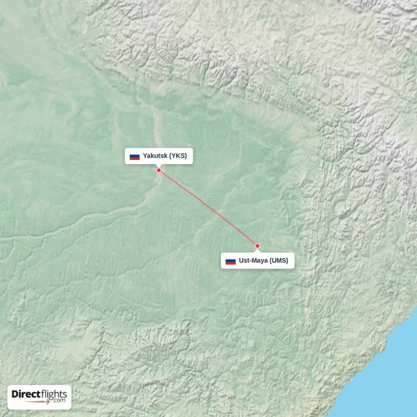 Yakutsk - Ust-Maya direct flight map
