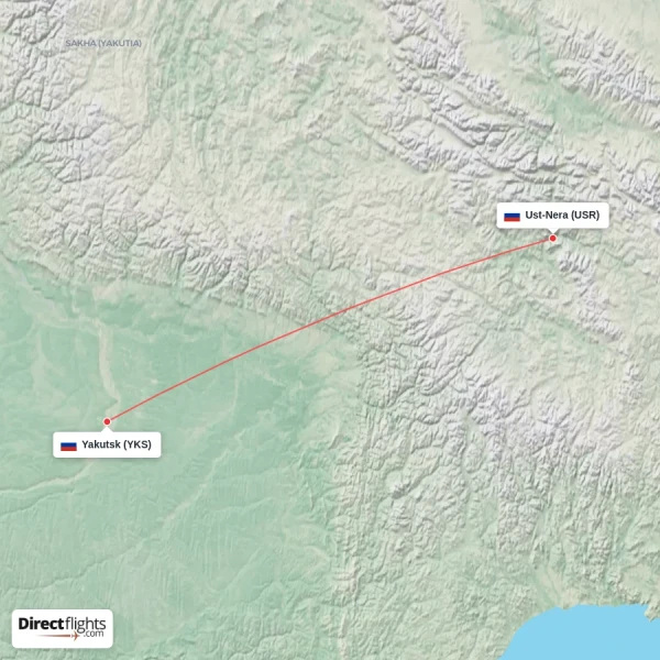 Yakutsk - Ust-Nera direct flight map