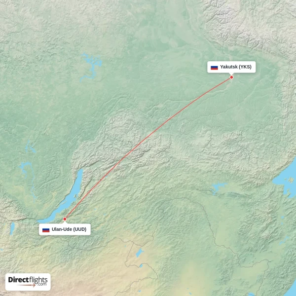 Yakutsk - Ulan-Ude direct flight map