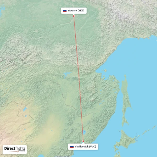 Yakutsk - Vladivostok direct flight map