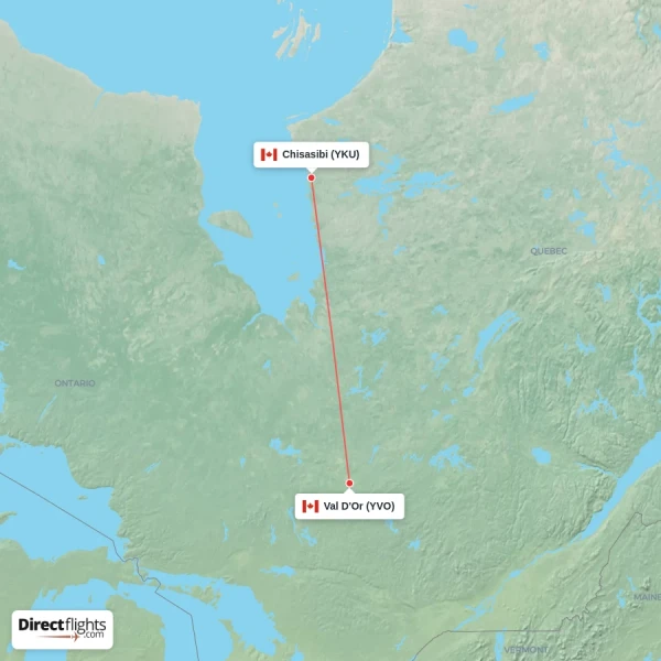 Chisasibi - Val D'Or direct flight map