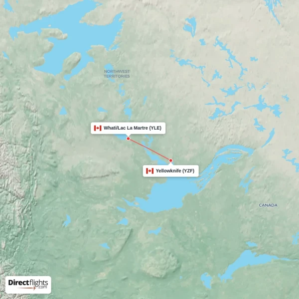 Whati/Lac La Martre - Yellowknife direct flight map