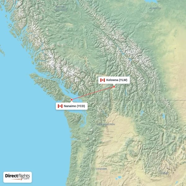 Kelowna - Nanaimo direct flight map