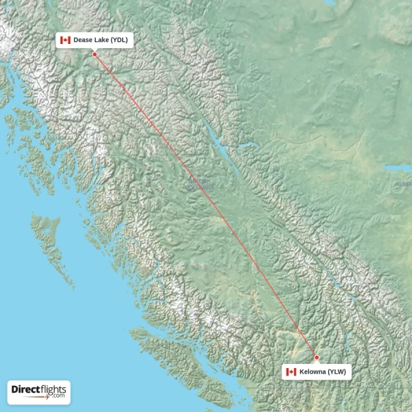Kelowna - Dease Lake direct flight map