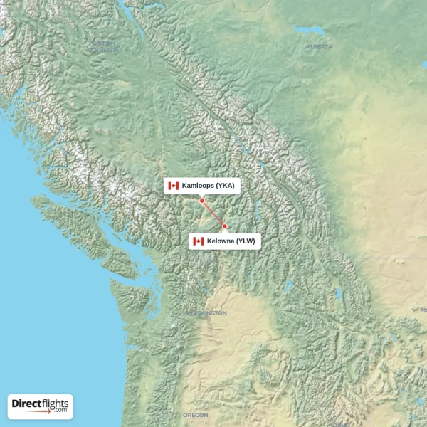 Kelowna - Kamloops direct flight map