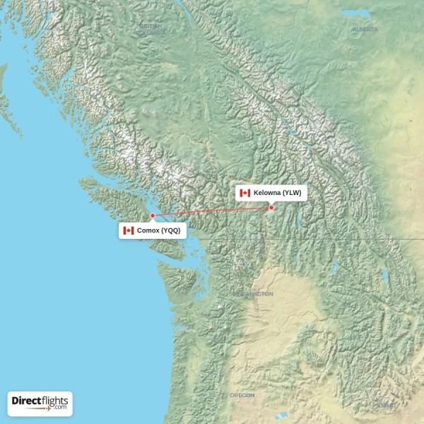 Kelowna - Comox direct flight map