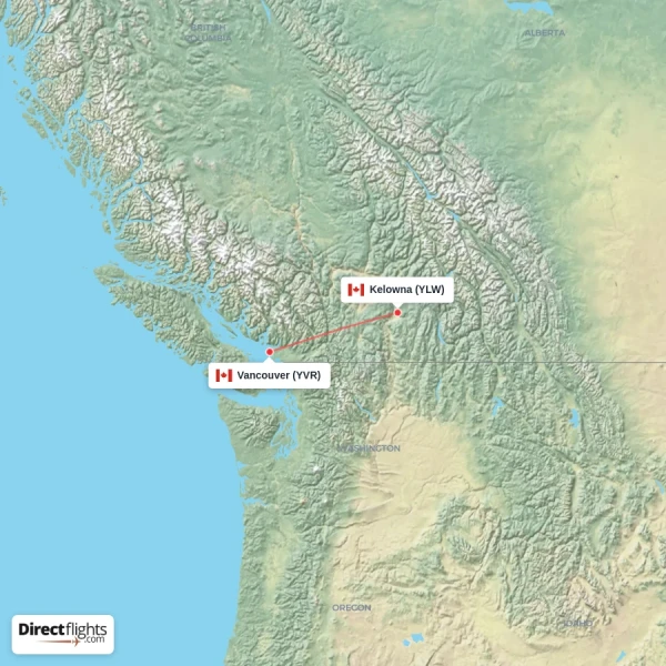 Kelowna - Vancouver direct flight map