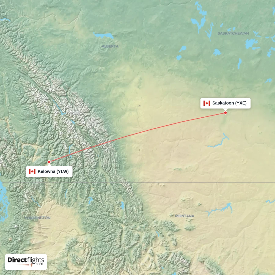 YLW - YXE route map