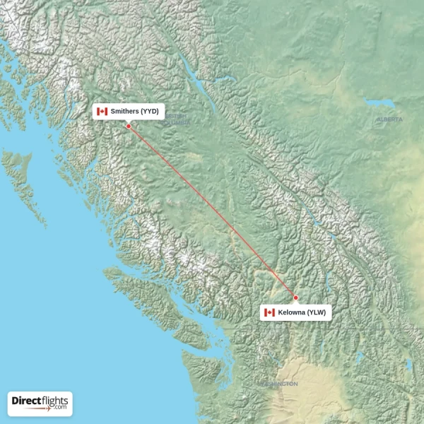 Kelowna - Smithers direct flight map