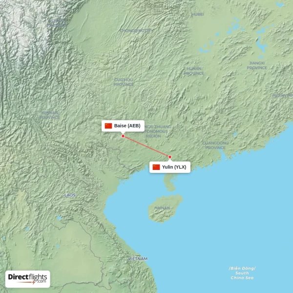 Yulin - Baise direct flight map