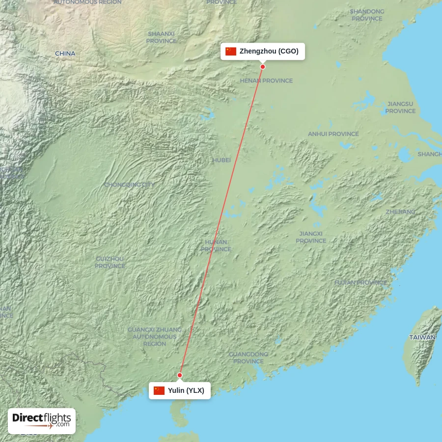 YLX - CGO route map