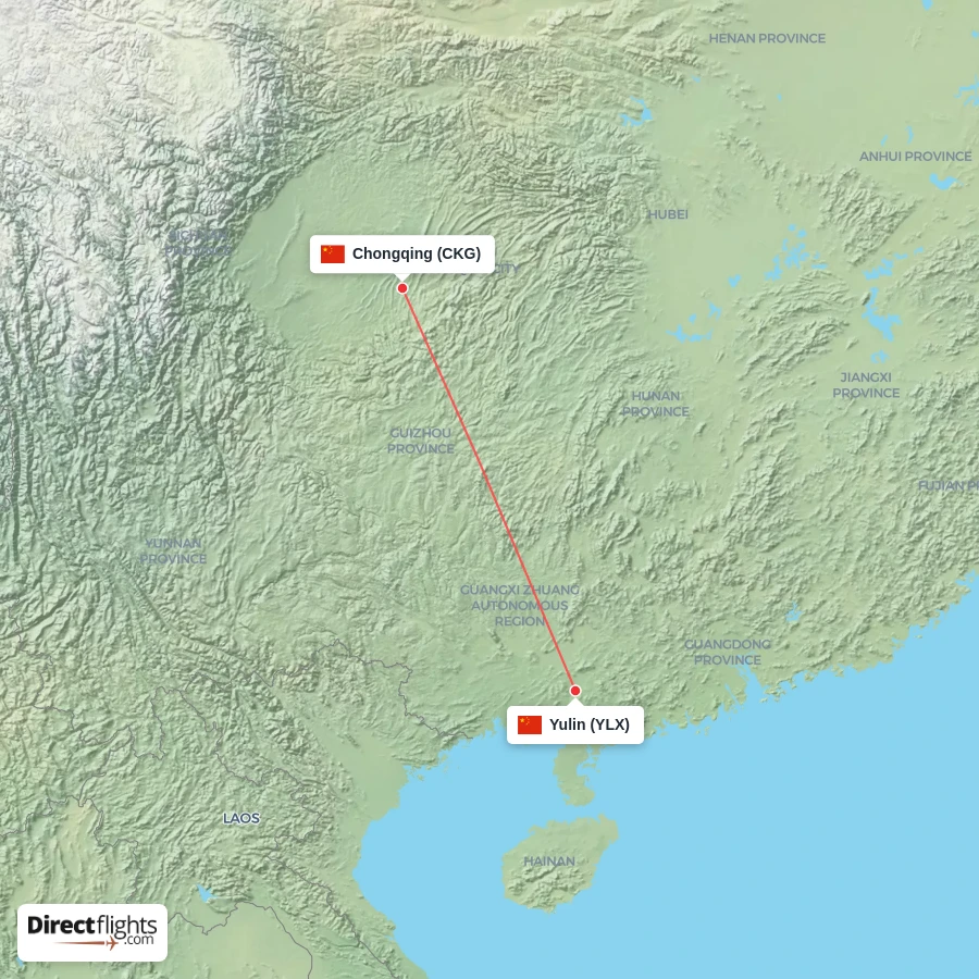 YLX - CKG route map