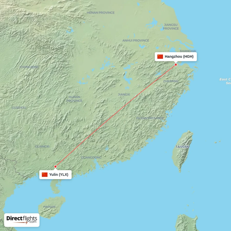 YLX - HGH route map