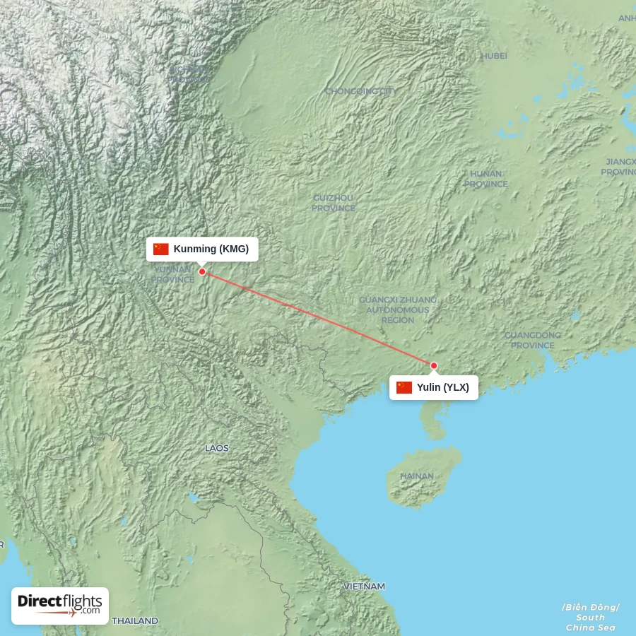 YLX - KMG route map