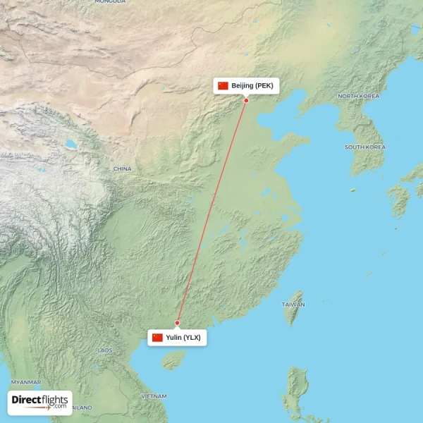 Yulin - Beijing direct flight map