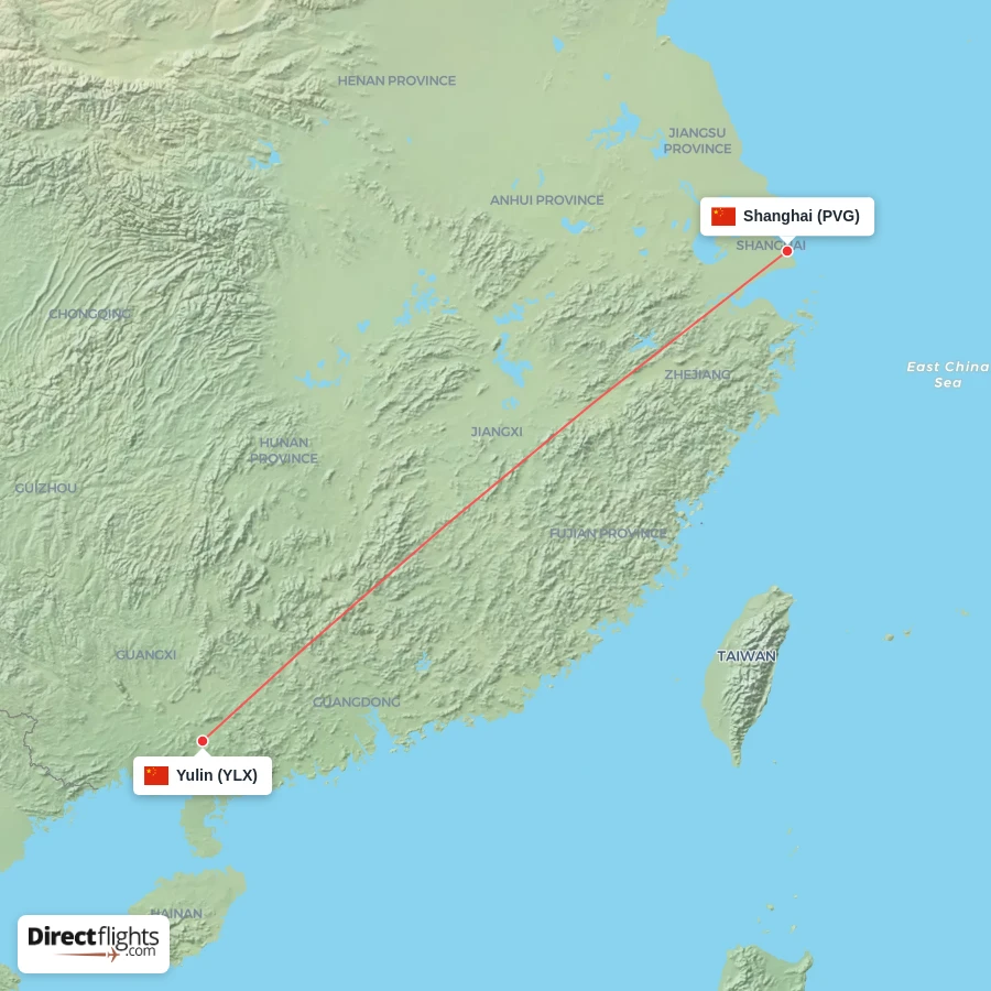 YLX - PVG route map