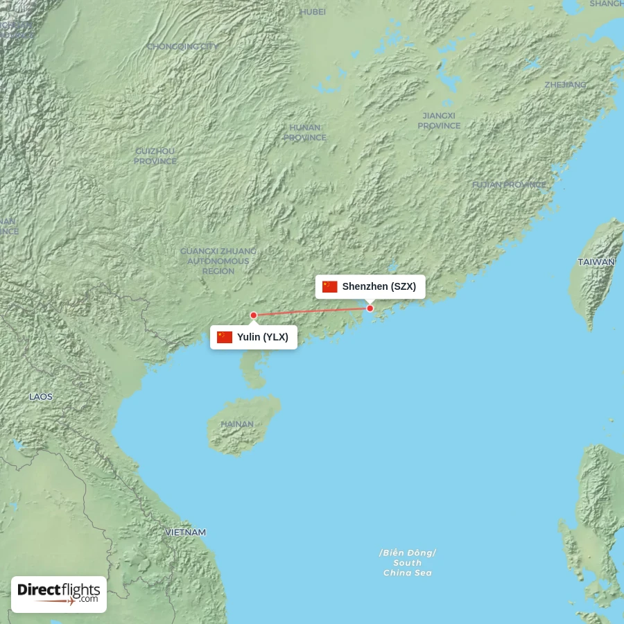 YLX - SZX route map