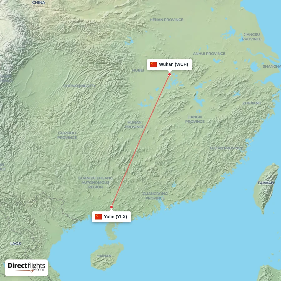 YLX - WUH route map
