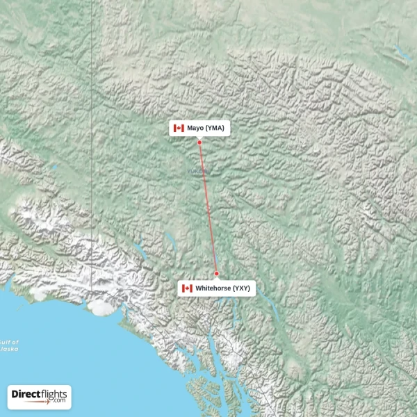 Mayo - Whitehorse direct flight map