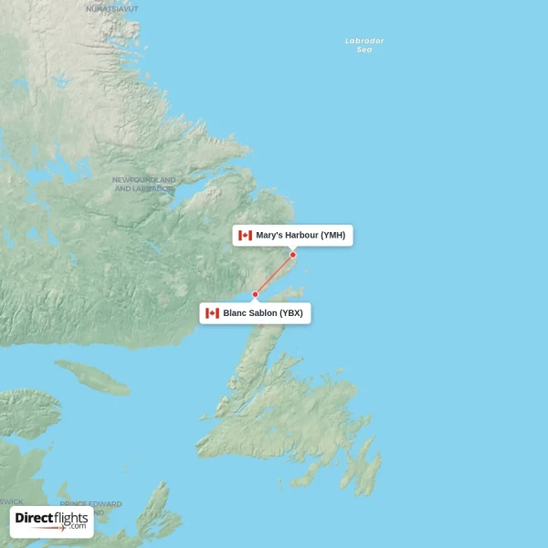 Mary's Harbour - Blanc Sablon direct flight map