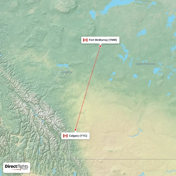 Fort McMurray - Calgary direct flight map