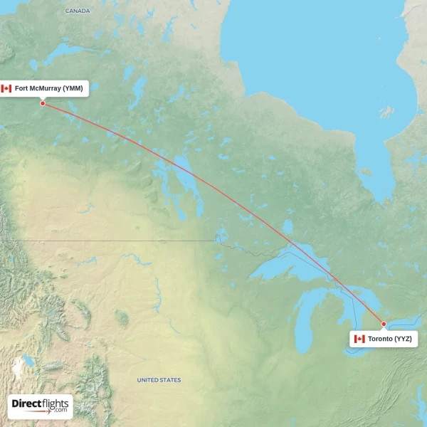 Fort McMurray - Toronto direct flight map
