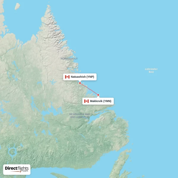 Makkovik - Natuashish direct flight map