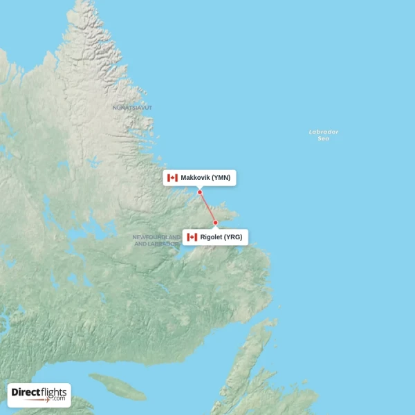 Makkovik - Rigolet direct flight map