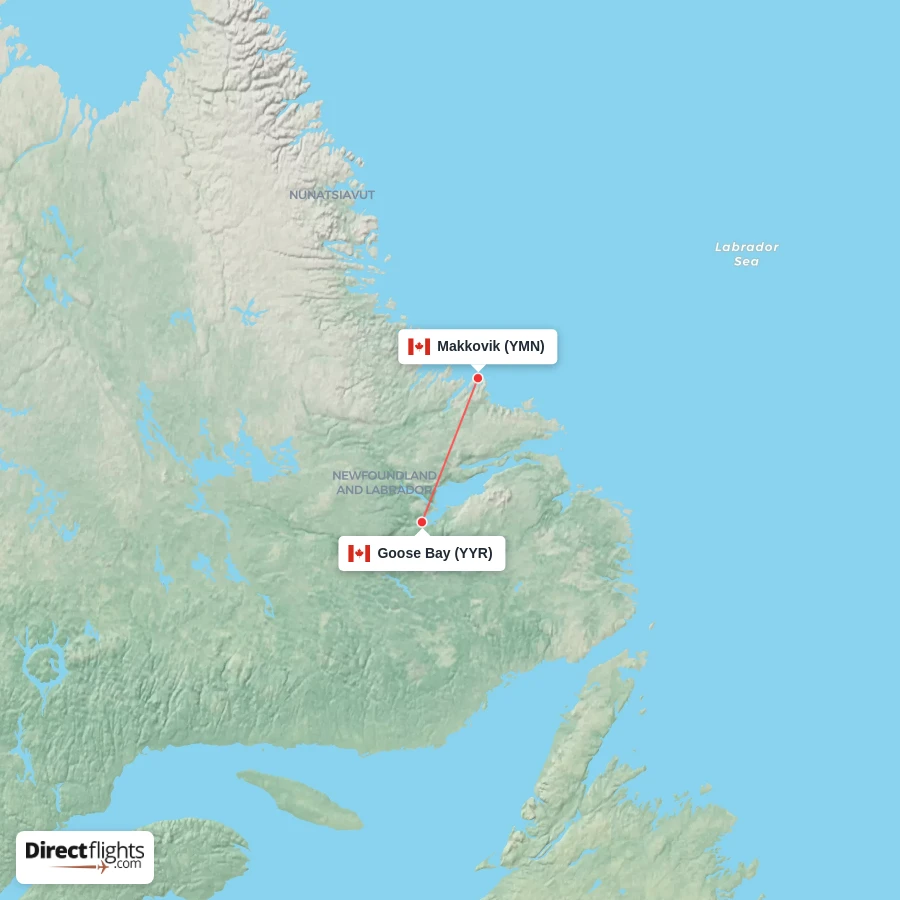 YMN - YYR route map