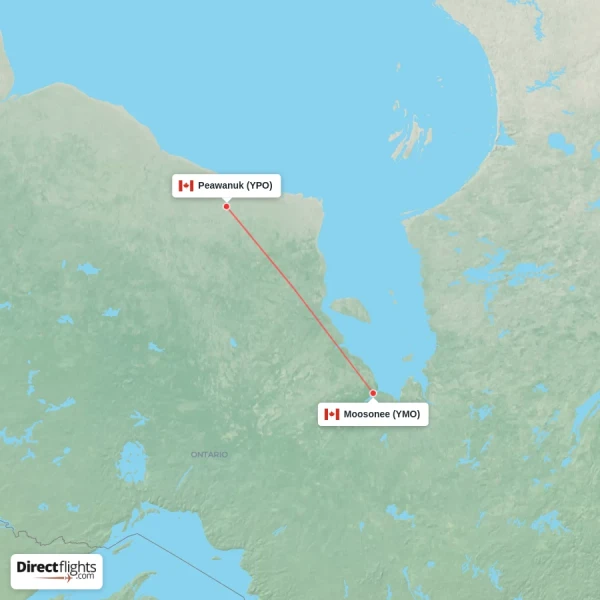 Moosonee - Peawanuk direct flight map