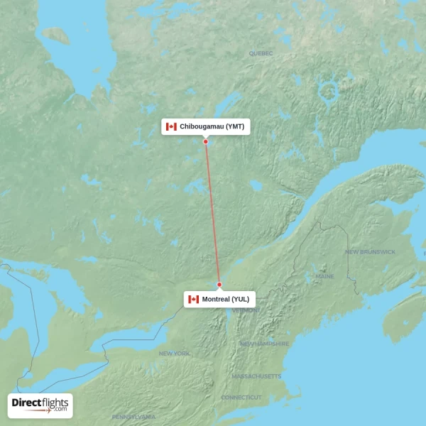 Chibougamau - Montreal direct flight map