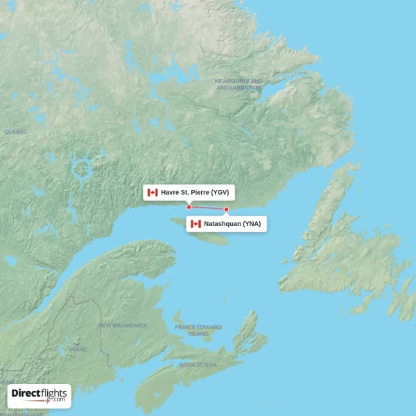 Natashquan - Havre St. Pierre direct flight map