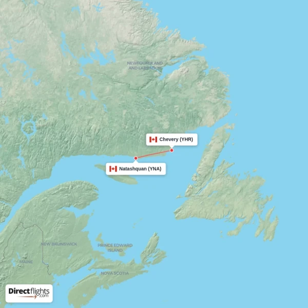 Natashquan - Chevery direct flight map