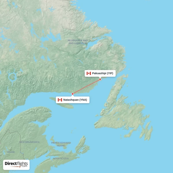 Natashquan - Pakuashipi direct flight map