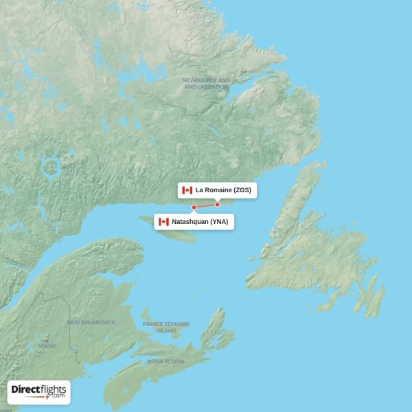 Natashquan - La Romaine direct flight map