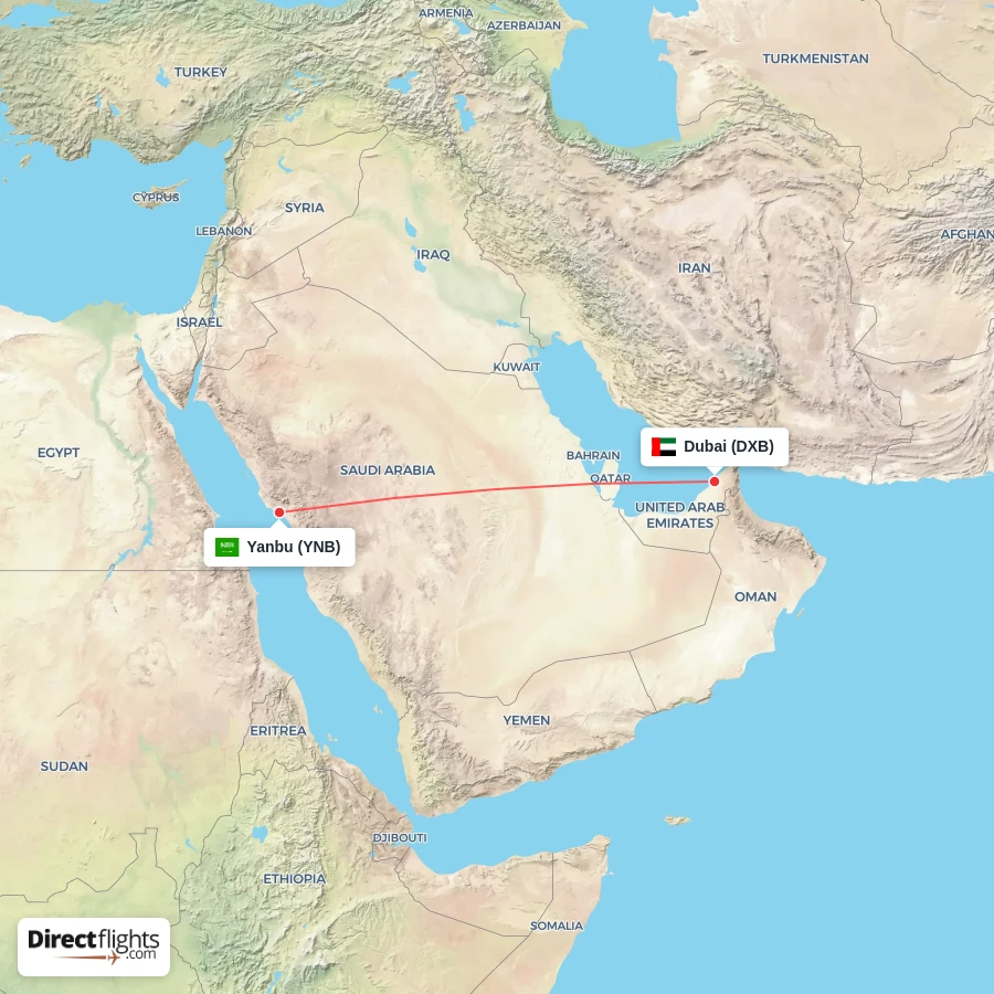 YNB - DXB route map